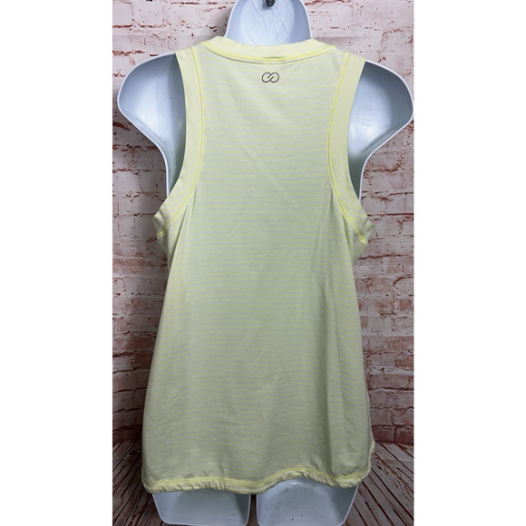 Calia Everyday Muscle Tank Top Sz M Neon Yellow Striped High Neck Shirt - Picture 5 of 6